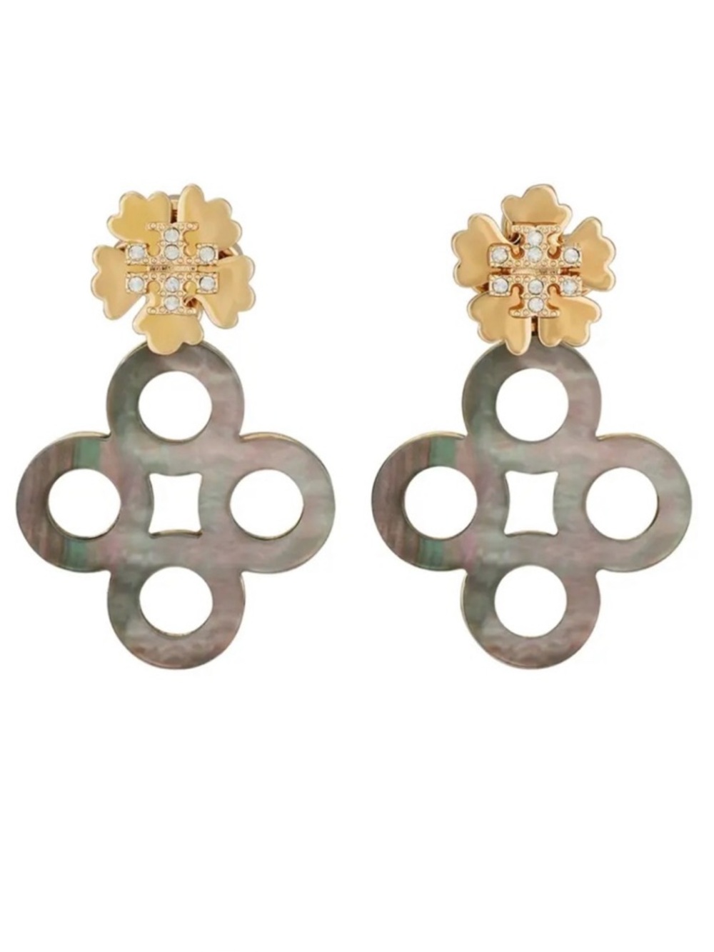Tory Burch Kira Logo Clover Pavé Front/Back Earrings
